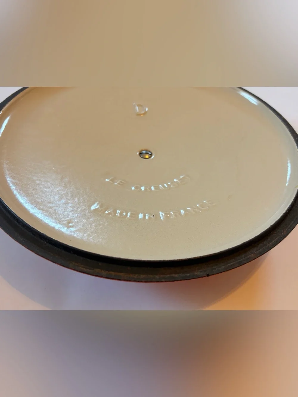 Le Creuset “D” 9” Orange Flame Volcanic Cast Iron Enamel Replacement Lid Only